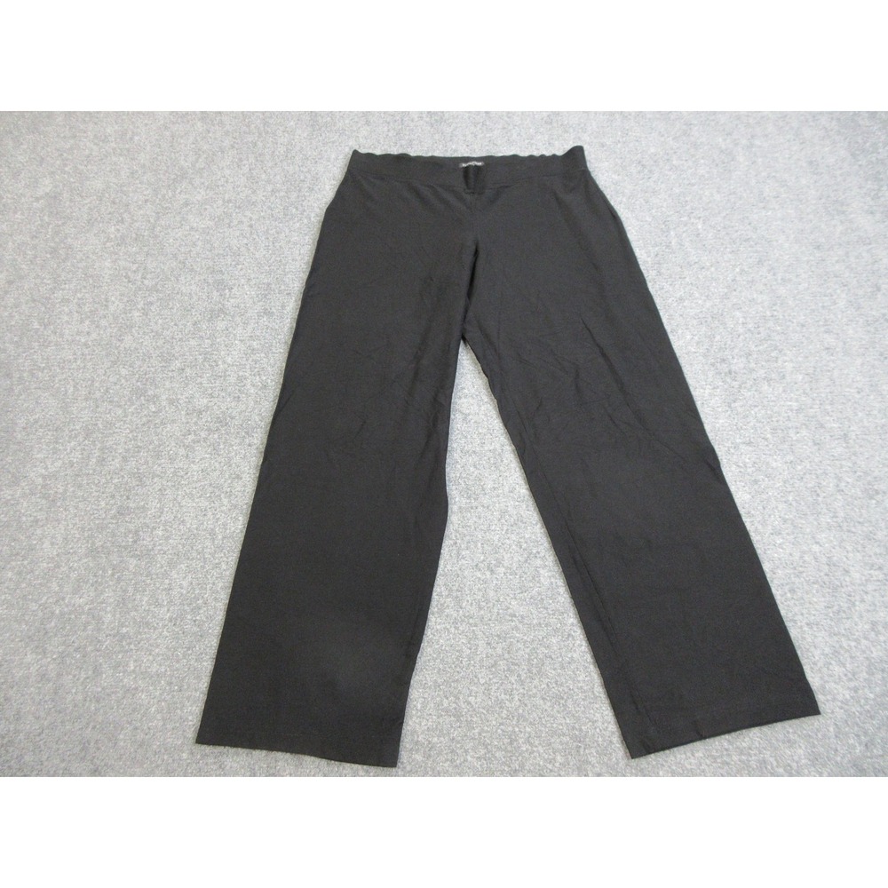 Eileen Fisher Pants Womens Large Black Pull On Stretch Wide Leg Made‎ in USA